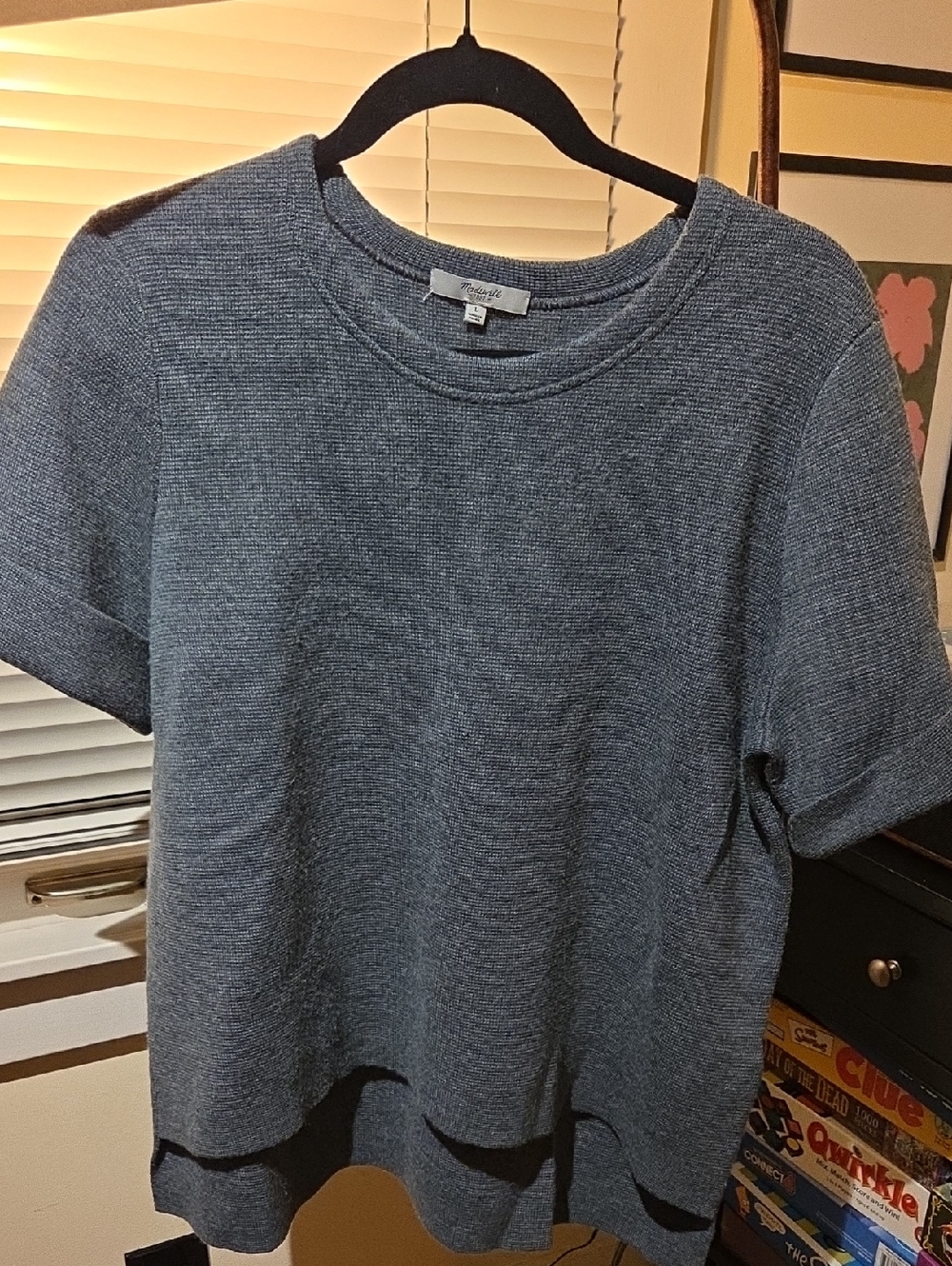 Cozy Madewell Heathered Short-Sleeve Sweater Top - Slate Blue